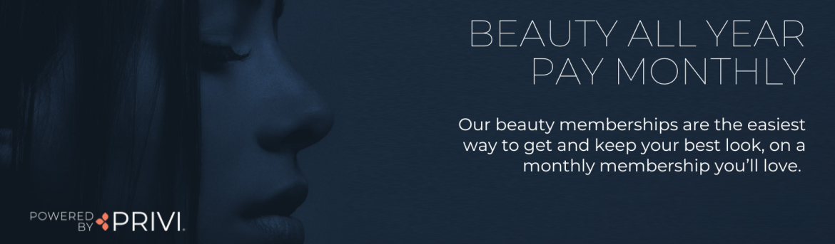 Promotional banner for Beauty Aesthetics financing and rewards program, featuring a close up of a woman's profile.